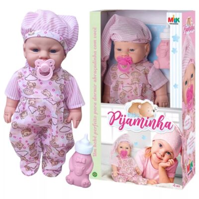 Boneca Bebê Meu Pijaminha Hora Dormir Chupeta E Mamadeira