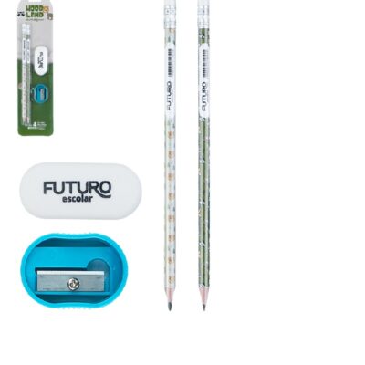 Kit Escolar 2 Lápis HB + 1 Borracha + 1 Apontador Wood Land